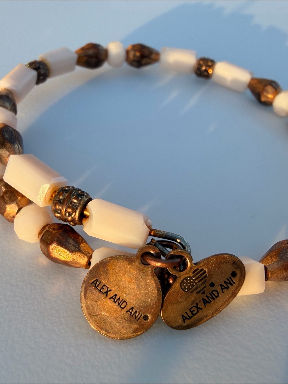 Alex and Ani White and Antique Gold Beaded Bracelet